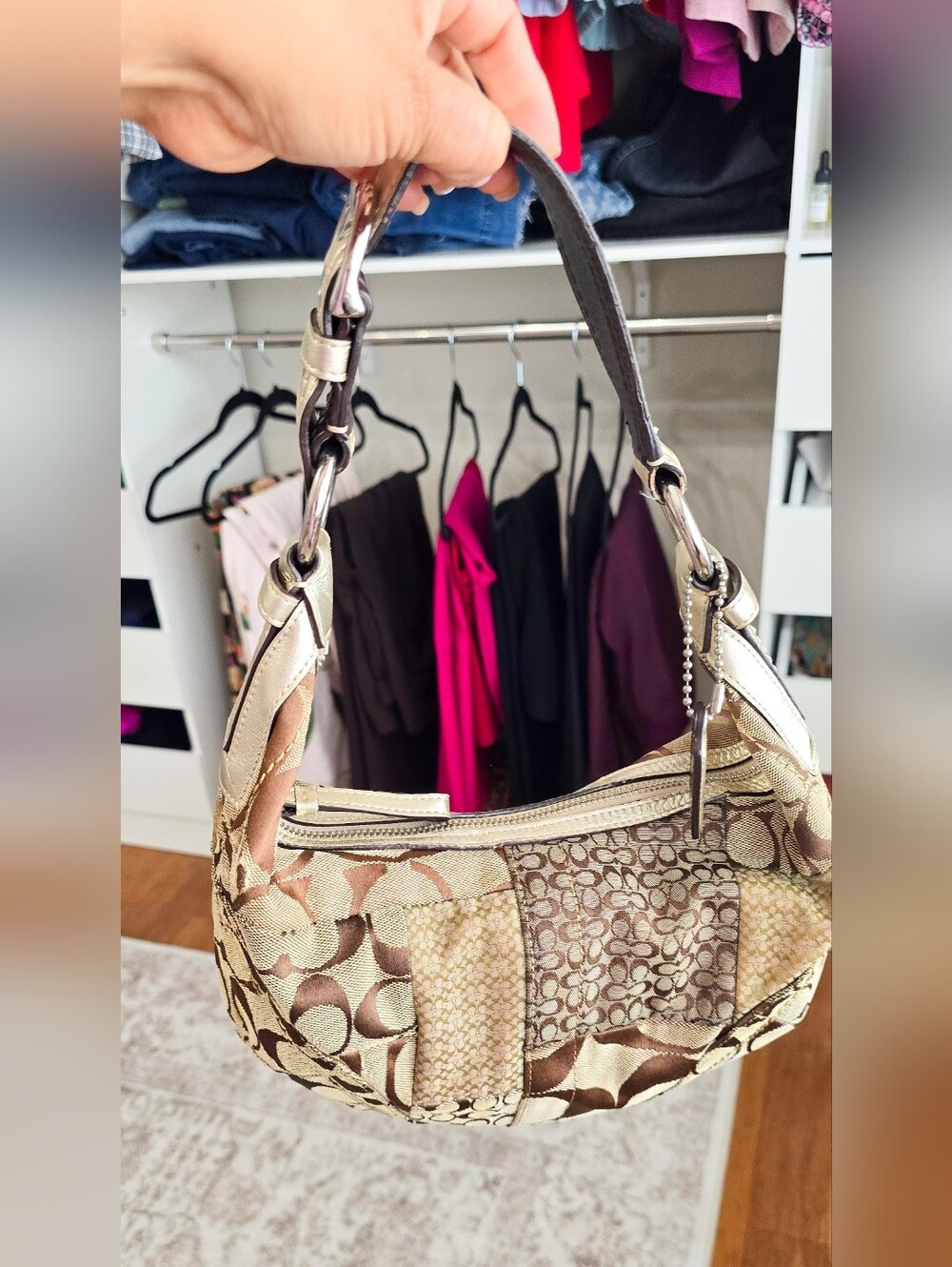 Coach Patchwork Shoulder Bag in Beige and Brown-boho